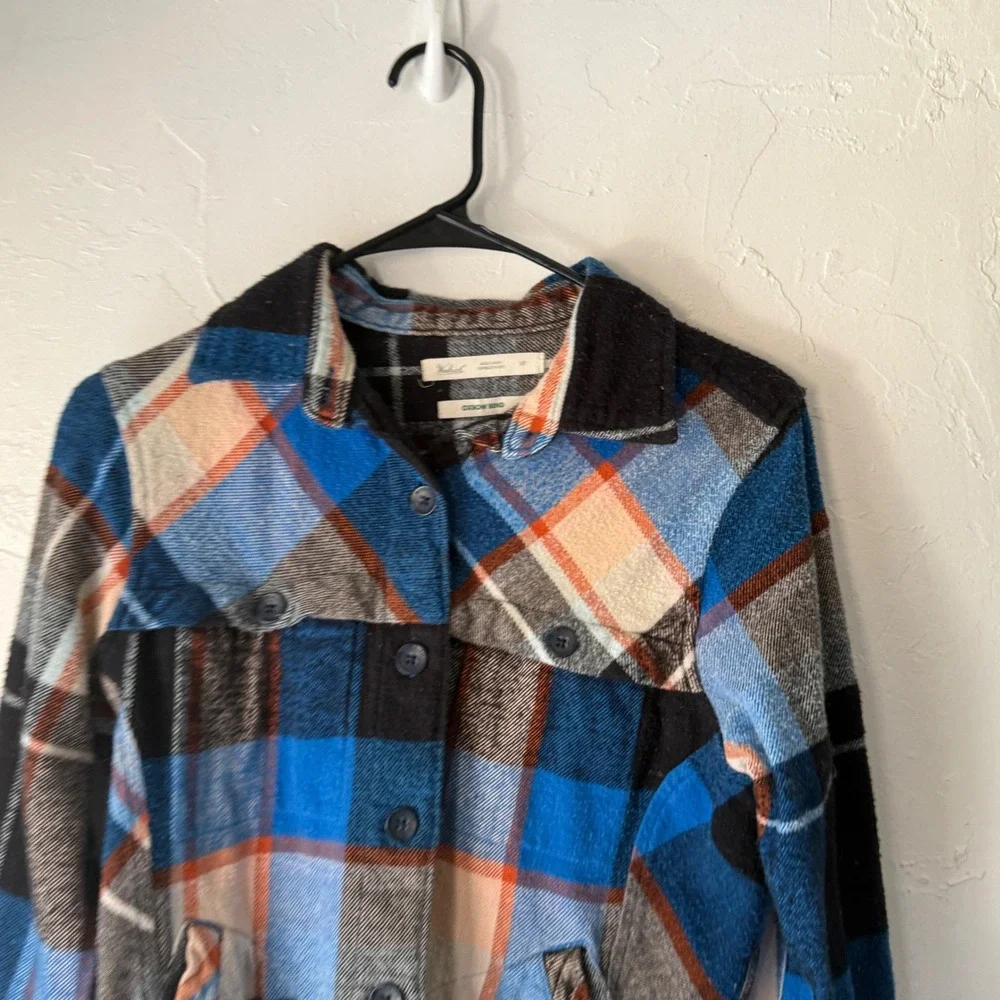 Woolrich Plaid Button Up Shirt Jacket Blue Orange Black Womens S P Outdoor Cabin - Picture 2 of 11